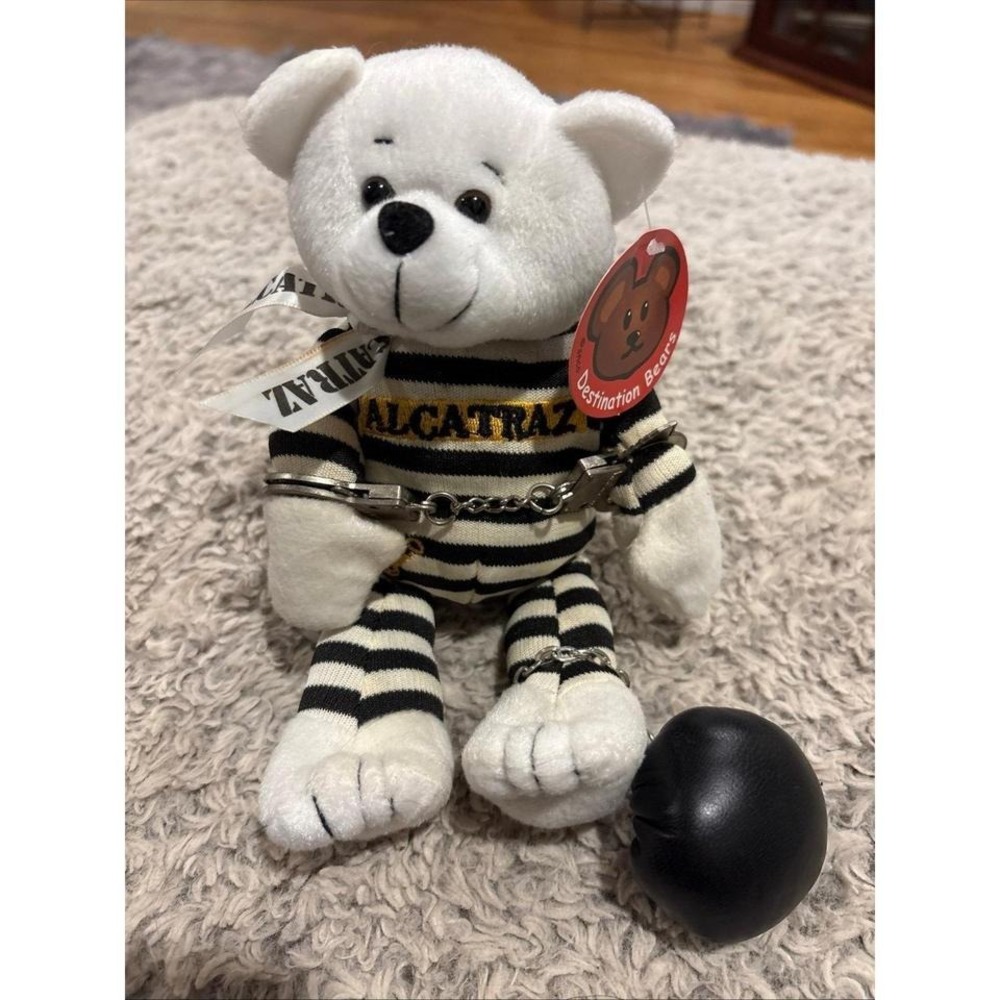 Destination Bears Alcatraz Plush Bear Kids Small‎ White Good Prisoner Handcuffs